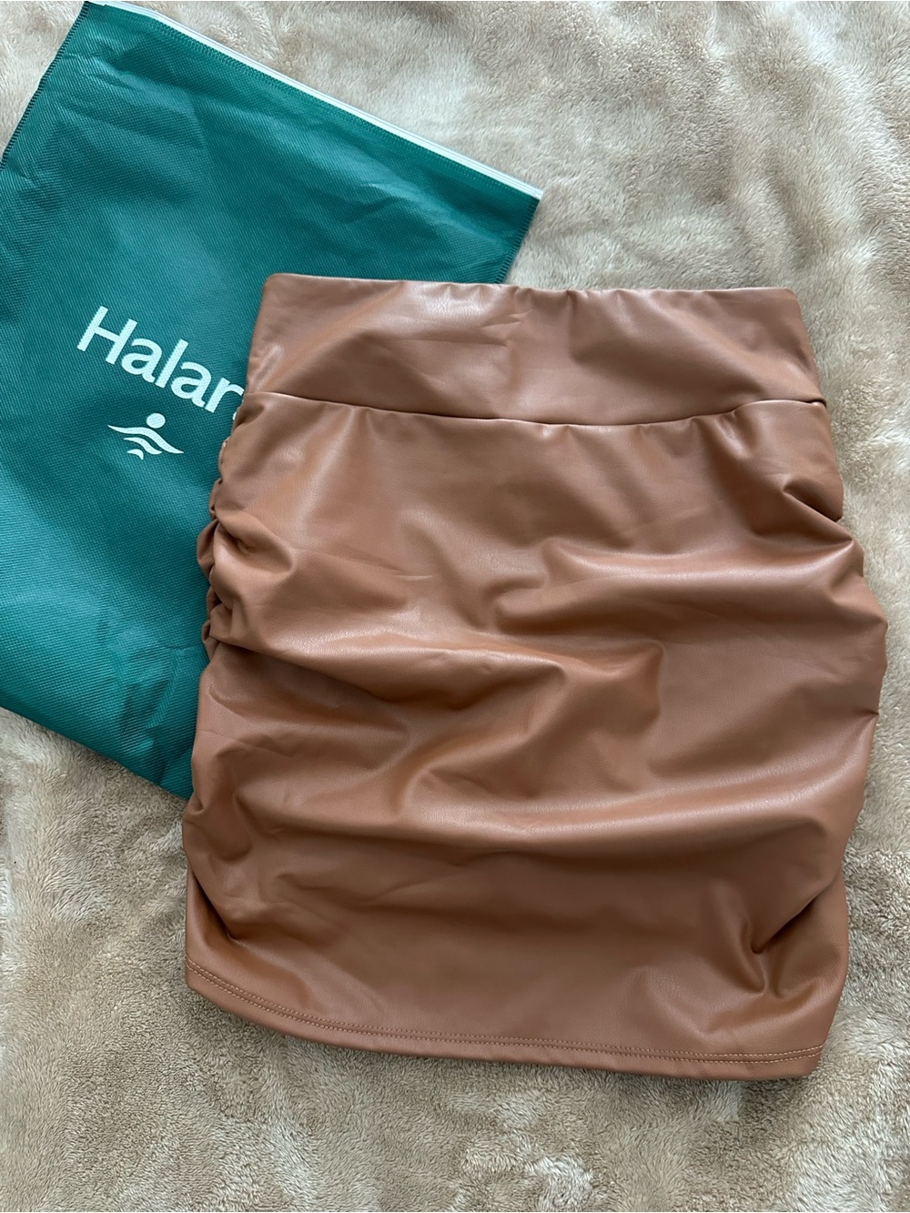 NWT Halara Black Faux Leather Ruched Mini Skort Built In Shorts